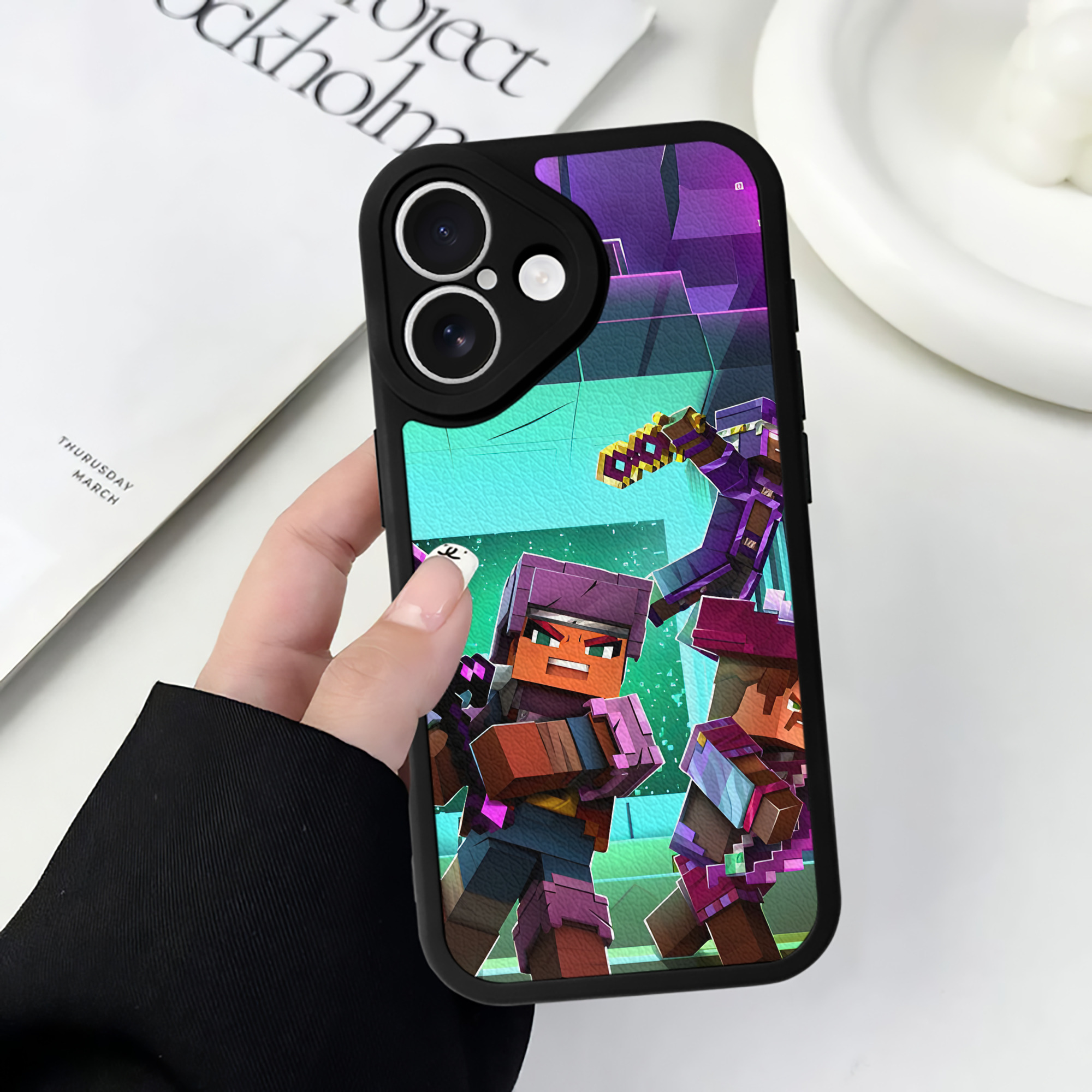 （画像用） マインクラフト ブロックの世界 Minecraft MC Block world 【iPhone 16シリーズ対応】シリコンスマホケース（レザー調） 材質：シリコン